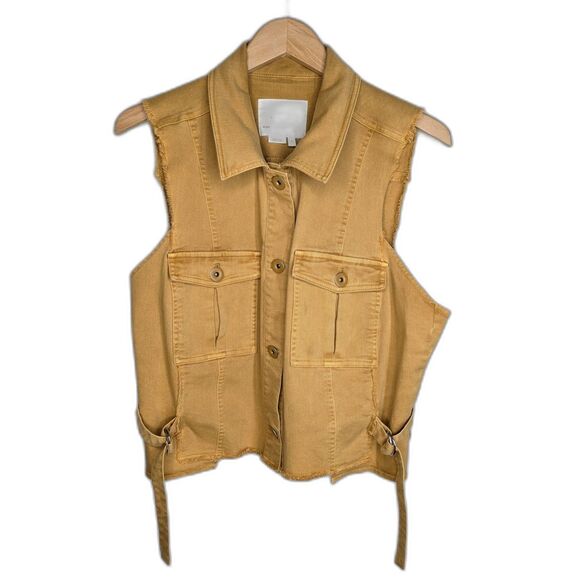 Anthropologie Vest Jacket Wms Sz XL Utility Crop Raw Hem Mustard Boho Capsule - Picture 1 of 7